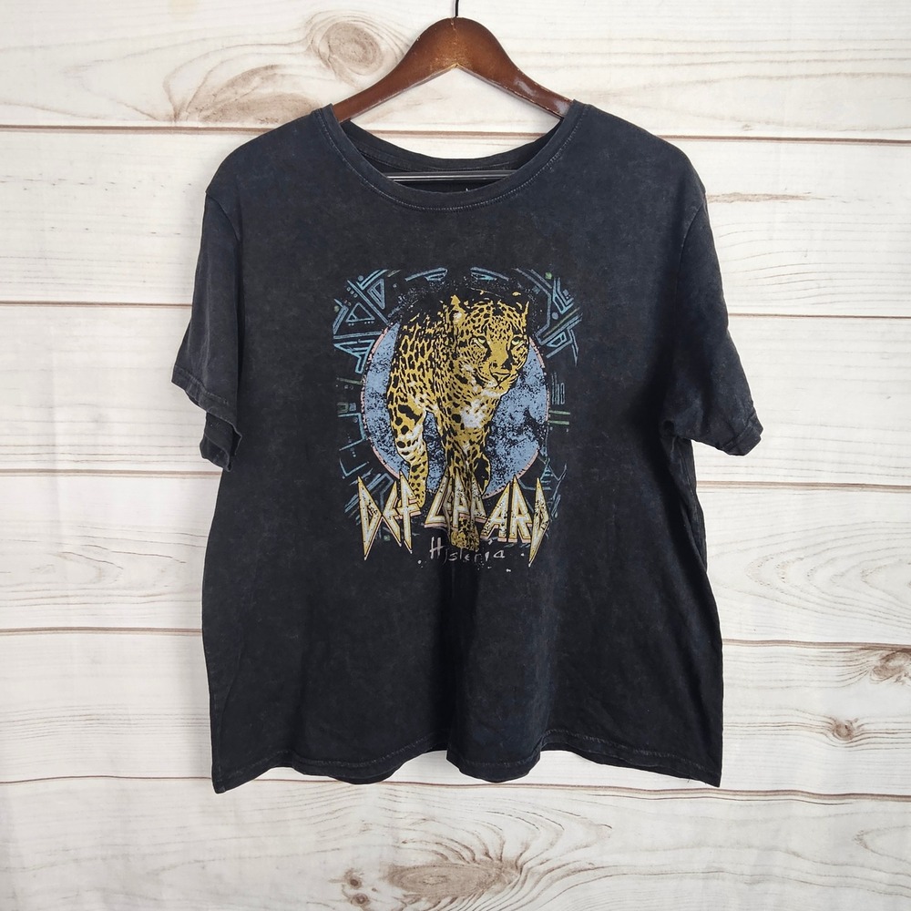 Def Leppard Hysteria Graphic Tee Charcoal Acid Wash Rock Band T-Shirt XL